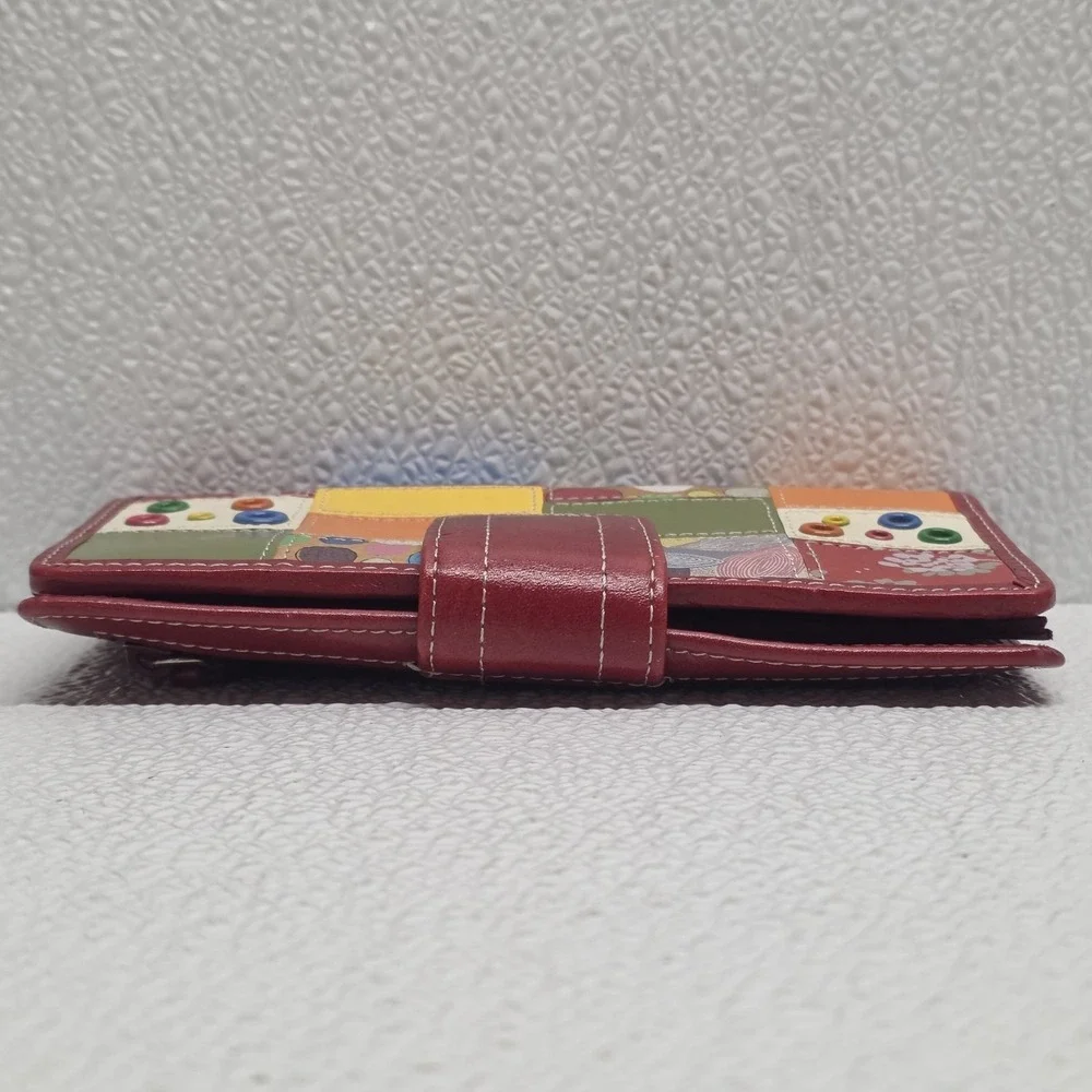 Fossil Red Leather Multicolor Patchwork Wallet Vintage